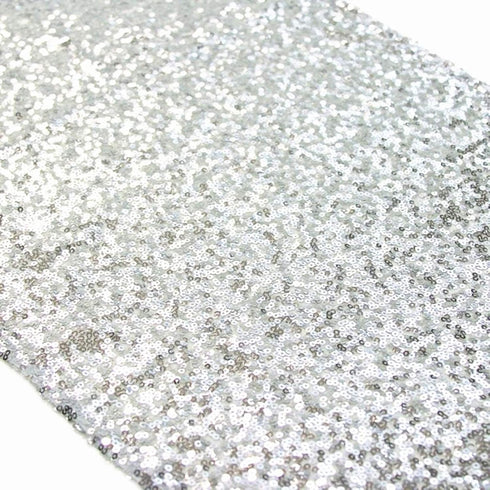 ShinyBeauty Sequin Table Runner 12x108 Inch Silver, Roll-Up Wedding Party Decor - Sparkling Holiday Banquet Tablecloth (Wholesale)...