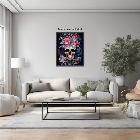 Posterizer 1 pcs-chinoiserie sugar skull with pink roses-Abstract & Modern Art-Holiday Poster Collection-Living Room Bedroom Decor- UNFRAMED Wall ...