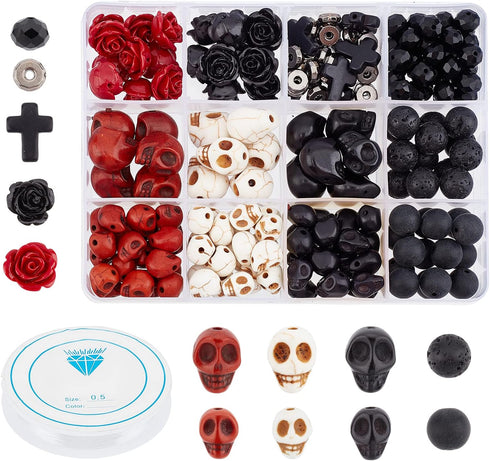 arricraft 203 Pcs Skull Gemstone Beads kits, Natural Lava Rock Synthetic Turquoise Cross Beads Flower Rose Beads and Tibetan Style Beads for Jewel...
