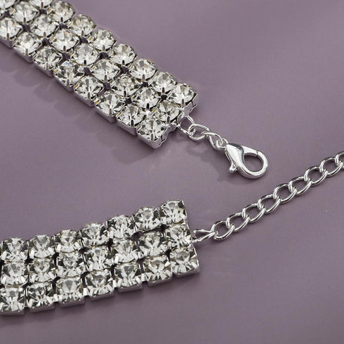YERTTER Vintage Full Chunky Rhinestone Sapphire Charm Silver Chain Blue Crystal Pendant Luxury Collar Choker Necklace Adjustable Chain for Party M...