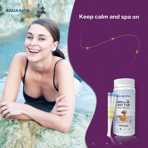 AQUALUNA Test Strips for Hot Tub and Spa- 125 ct - Quick and Accurate Testing for Water Total Hardness, Free Chlorine/Bromine, Total Chlorine, Alk...