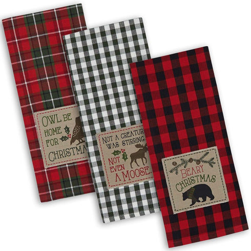 DII Holiday Kitchen Collection Embroidered Dishtowel Set, 18x28, Cabin Christmas, 3 Piece...