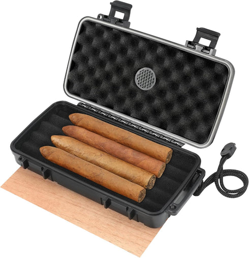 Travel Cigar Humidors Box Case with Built-in Humidifier Disc Spanish cedar paper- Airtight, Waterproof, Portable & Durable Humidor Cigar Box - Qua...