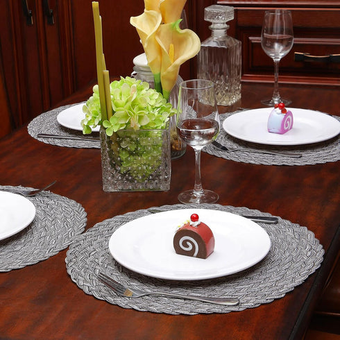 Topotdor Round Placemats Heat-Resistant Stain Resistant Anti-Skid Washable Polyproplene Table Mats Placemats (Braided-Gray, Set of 4)...