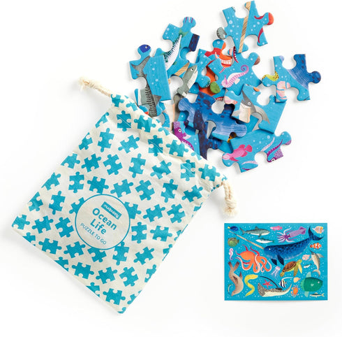 Mudpuppy Ocean Life Puzzle to Go, 36 Pieces, 12 x 9” – Great for Kids Age 3+ – Packaged in Travel-Friendly Drawstring Fabric Pouch – Perfect for A...