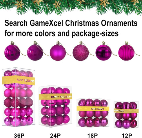 Fuchsia 2.5" Christmas Balls Christmas Tree Decoration Ornaments Shatterproof Hanging Balls for Birthday Halloween Holiday Wedding Decorations Set...