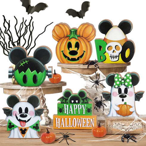 Halloween Tiered Tray Decor, Cute Cartoon Mouse Tray Decorations, Green Ghost Boo Jack O Lantern Pumpkin Wooden Signs, Funny Holiday Farmhouse Rus...