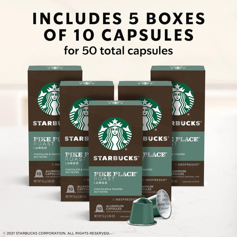 Starbucks by Nespresso Original Line, Pike Place, Medium Roast Coffee, 50-count Espresso Pods...