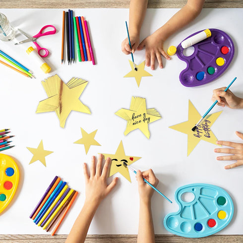 120 PCS Glitter Gold Five Star Cutouts Paper Star Cutouts Star Cutouts for Bulletin Board Stars Classroom Wall Party Decoration Supply 3 Sizes 3.1...