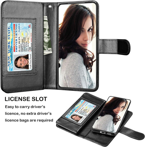 Njjex Wallet Case for Galaxy S21 5G - 9 Card Slots, PU Leather, Detachable Kickstand, Magnetic Cover & Lanyard - Black...