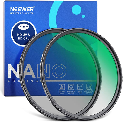 NEEWER 77mm CPL UV Lens Filter Kit, Circular Polarizer(Polarizing) UV Protection Filter Set with HD Optical Glass with Double Sided 30 Layer Nano ...