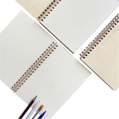 4 Pack A5 Wood Cover Jounal Notebook 40 Sheets Sketchbook 8.5 x 5.8 in Unlined Spiral Notebook for Crafting Project,Small Scrapbook...