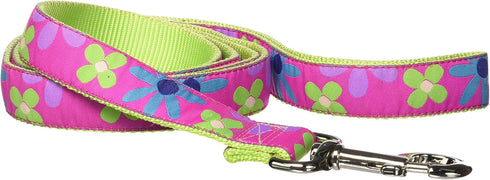Hamilton Pet & Equine Hamilton Single Thick Dog Leash with Retro Floral Patterned Ribbon Overlay, 1" x 6', Pink...