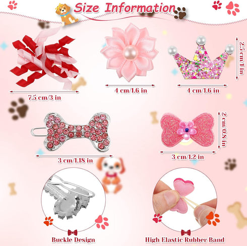 40 Pcs Dog Hair Clips and Dog Hair Bow Crown Dog Accessories Princess Style for Small Dog Crystal Rhinestone Puppies Barrette Rubber Band Flower B...