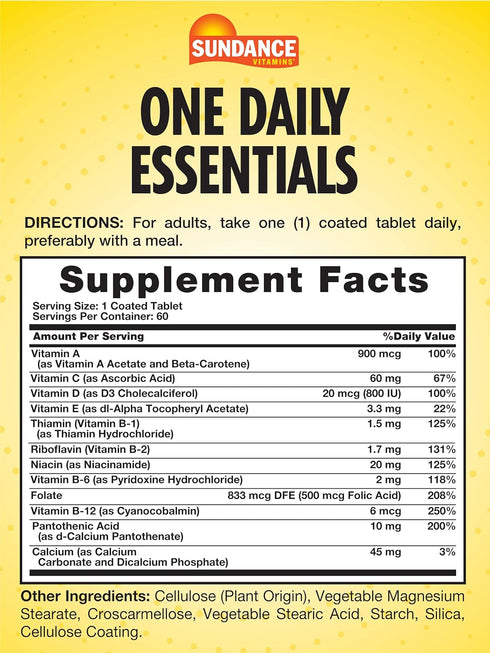 Sundance Daily Multivitamin for Men and Women | 60 Tablets | High Potency Formula | Non-GMO, Gluten Free Supplement...