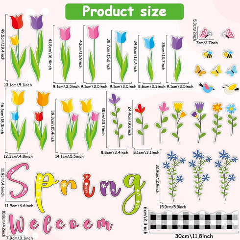 Tulip Bulletin Board Set Classroom Decorations Mother's Day Tulip Flowers Cutouts Welcome Spring Wall Decals Floral Bee Birds Butterfly Paper-Cuts...