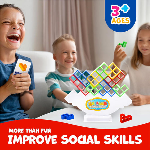 48 PCS Tetra Tower Game (Ages 3 and Up) - Easy Stack Attack Game for Adults & Kids, Balance Stacking Board Games for 2 Players+, Perfect for Kids,...