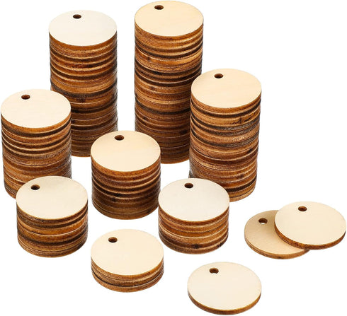 100 Pieces Unfinished Round Wooden Circles with Holes Round Wood Discs for Crafts Blank Natural Wood Circle Cutouts for DIY Crafts Party Birthday ...