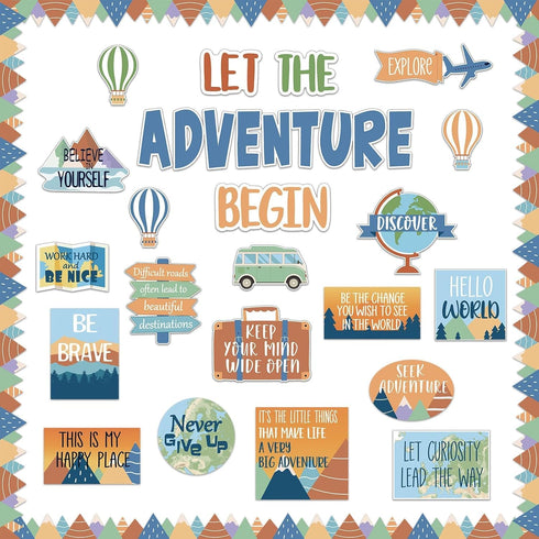 Let The Adventure Begin Motivational Bulletin Board Set for Classroom Decoration Let's Explore Themed Bulletin Cutouts Travel Map Poster Set for T...