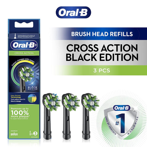 Oral-B Cross Action Electric Toothbrush Replacement Brush Heads, Black, 3 Count (Pack of 1)...