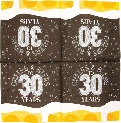 Sparkle and Bash Cheers & Beers Paper Napkins - Cheers to Beers and 30 Years - 6.5 x 6.5 in Folded, 100 Count - 2-Ply Absorbent Lunch Napkins for ...