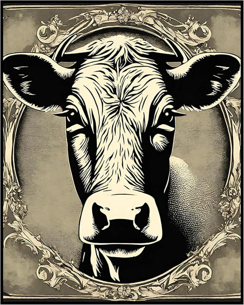 Posterizer 1 pcs-cute black and white cow with blue background-Art for Animal Lovers-GIft for Men Women Teens-Decor for Home & Office- unframed wa...