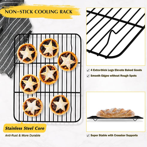 Cooling Baking Rack Set of 2, E-far 11.7” x 9” Non-stick Wire Racks for Oven Cooking Roasting Grilling Cookie Cake Bacon Meat Resting, Non-toxic &...
