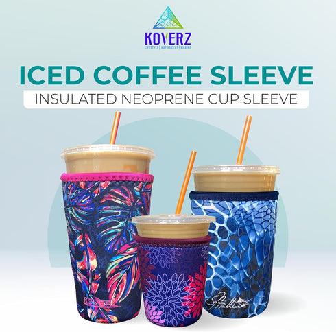 Koverz Iced Coffee Sleeve, Insulated Neoprene Cup Sleeve, Fits a 32 Oz. Coffee Cup, Washable and Reusable, Iced Coffee Accessories, Large Violet W...