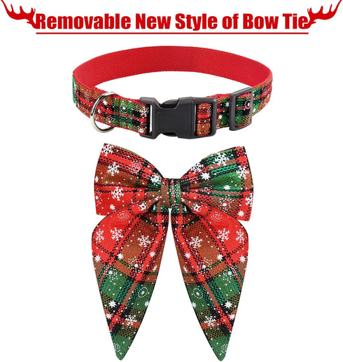 Malier Christmas Dog Collar with Bow tie, Christmas Classic Plaid Dog Collar Soft Durable Holiday Dog Collar for Small Medium Large Dogs Pet Puppy...