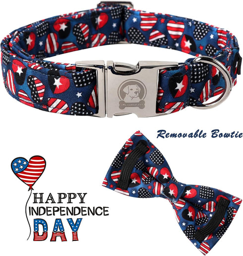 MR. CHUBBYFACE American Flag Dog Collar 4th of July Dog Collar with Bow Adjustable Star Dog Collar Bowtie for Small Medium Large Dogs...