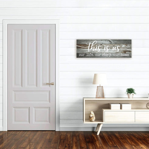 This Is Us Our Life Our Story Our Home Rustic Farmhouse Wood Wall Decor Sign 6x18 (Gray)...