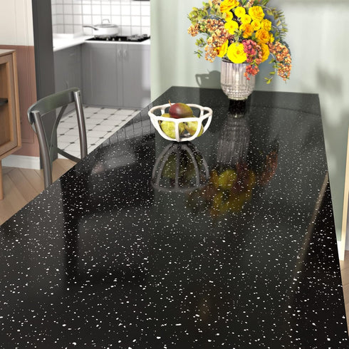 Glossy Black Terrazzo Contact Paper Peel and Stick Countertops Waterproof Black Granite Countertop Contact Paper Peel and Stick Table Top Self Adh...