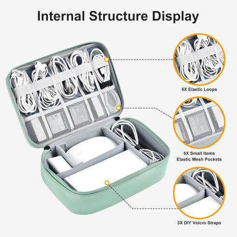 Large Capacity Electronics Accessories Organizer Travel Case with Adjustable Divider Waterproof Leather Cord Organizer Case Shockproof Tech Organi...