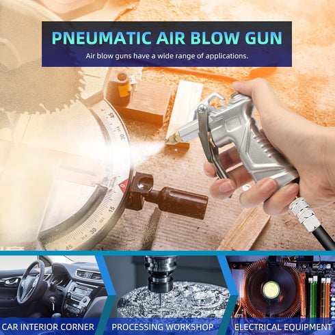 Air Gun for Compressor, Air Blow Gun with Brass Adjustable Air Nozzle, Air Tools, Air Compressor Accessories with Air Nozzle Hose, Industrial Pneu...
