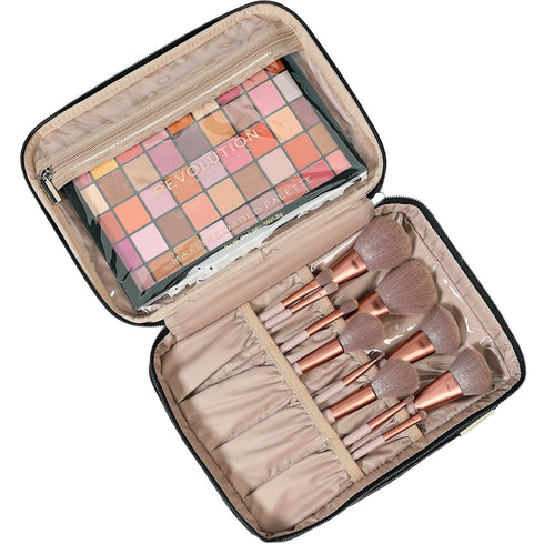 NISHEL Large Double Layer Travel Makeup Bag Women, Large Cosmetic Case, Organizer for Travel-Size Accessories Bottles, Brushes, Conditioner, and S...