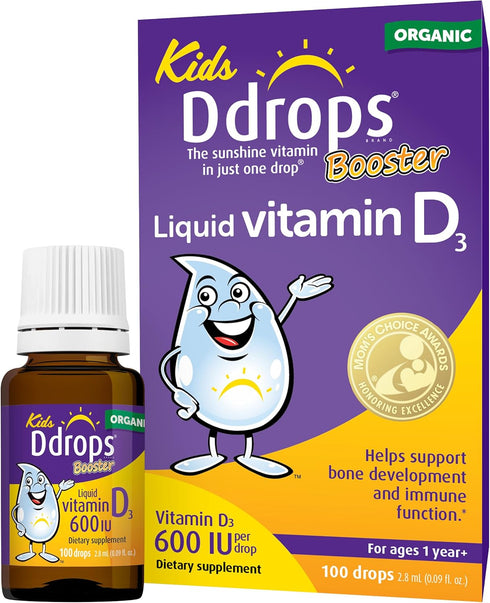 Ddrops Kids Booster 600IU 100 Drops - Daily Liquid Vitamin D for Kids. Support Strong Bones & Immune System in Children. No Preservatives, No Suga...