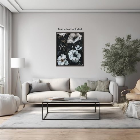 Posterizer 1 pcs-big lush white flowers in the wild-chic decor-Floral & Botanical Art-Abstract & Modern Art-Decor for Home & Office- UNFRAMED Wall...