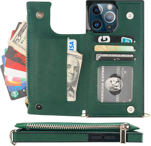 Bocasal Crossbody Wallet Case for iPhone 13 Pro Max with RFID Blocking Card Slot Holder, Magnetic Flip Folio Purse Case, PU Leather Zipper Handbag...