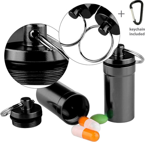 Deke Home Aluminium keychain medication pill box. Waterproof portable mini travel pill boxes medicine vitamin holder case. Bottle container, organ...