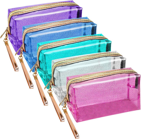 Meetory 5 Pack Waterproof Cosmetic Bag Portable Translucent Makeup Bag Zippered Travel Toiletry Pouch for Vacation, Bathroom, Organizing...