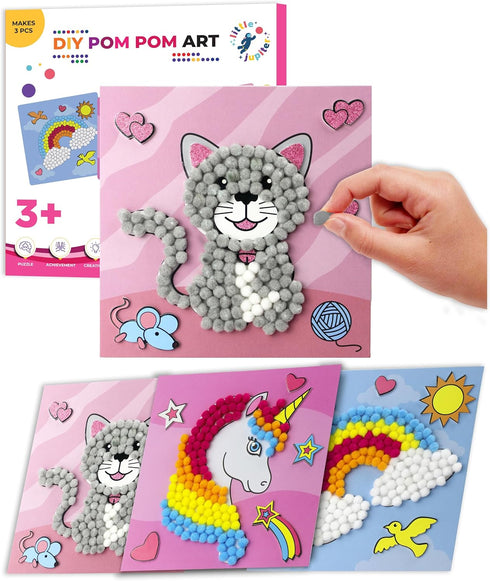 Little Jupiter DIY Pom Pom Art - Makes 3 Art Pieces -Boy & Girl Crafts for Kids Age 3-5 - Toddler Crafts Ages 3-5 - Pom Pom Arts and Crafts - Art ...