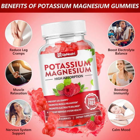 Potassium Magnesium Supplement Gummies for Adults Kids, Sugar-Free Potassium Citrate Gummies Supports Leg Cramps & Muscle & Heart Health, Vegan Ma...