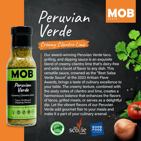 MOB Sauce Peruvian Verde – Award Winning, Creamy Cilantro Lime Taco, Grilling & Dipping Sauce that’s Vegan, Gluten-Free, Keto-Friendly with Natura...