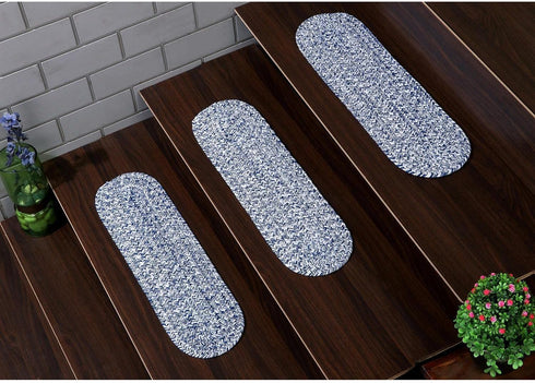 Super Area Rugs Farmhouse Braided Rug Cotton Kitchen Reversible Carpet Blue & White, 8" X 28" - Single Stair Tread...