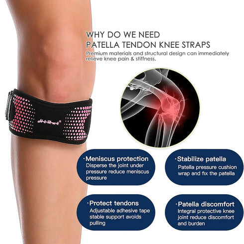 HiRui 2 Pack Patella Tendon Knee Straps, Knee Brace Knee Support Patellar Stabilizer for Running Hiking Tennis Jumping Arthritis Tendonitis Pain R...