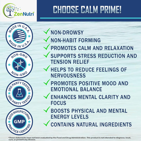 Calm Prime Stress Relief Supplement Non-Drowsy | Mood Support Supplement | Mood Boost | Vegan Daytime Stress Supplements Calm Aid | Stress Vitamin...
