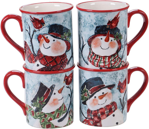Watercolor Snowman 16 oz. Mugs, Set of 4 Assorted Designs...