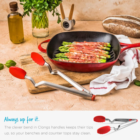 Dreamfarm Clongs Grippy Silicone & Stainless Steel Kitchen Cooking Tongs with Click-Lock Open & Close - 12" Black...