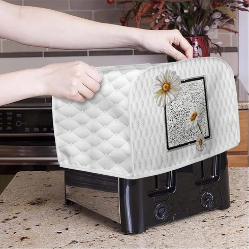 Daisy Print 4 Slice Toaster Covers White, Anti-Sputtering Bread Toaster Cover Toaster Dust Cover, Small Washable Kitchen Appliance Protector, Keep...