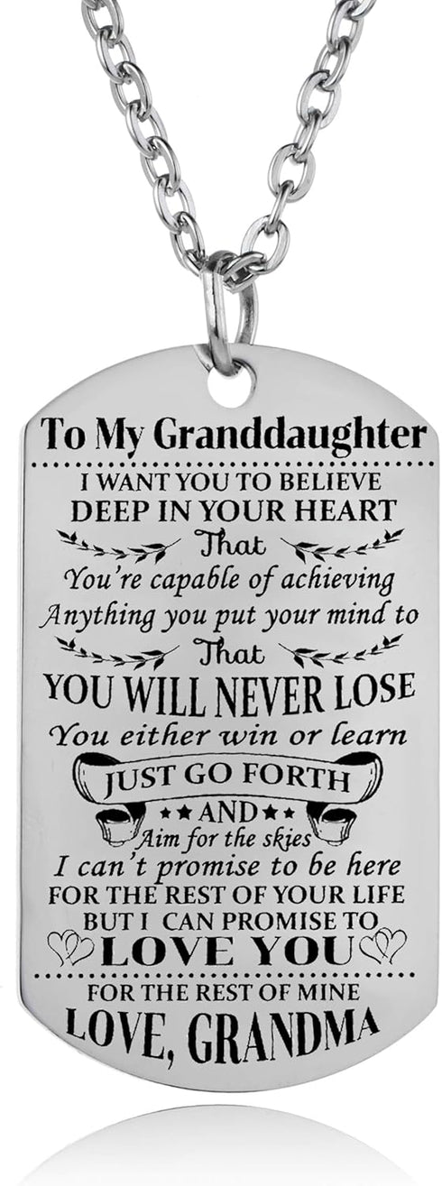 YEEQIN Granddaughter Necklace Love Granddaughter Dog Tag Believe Inspirational Gifts From Grandma Grandmother To Granddaughter Birthday Graduation...